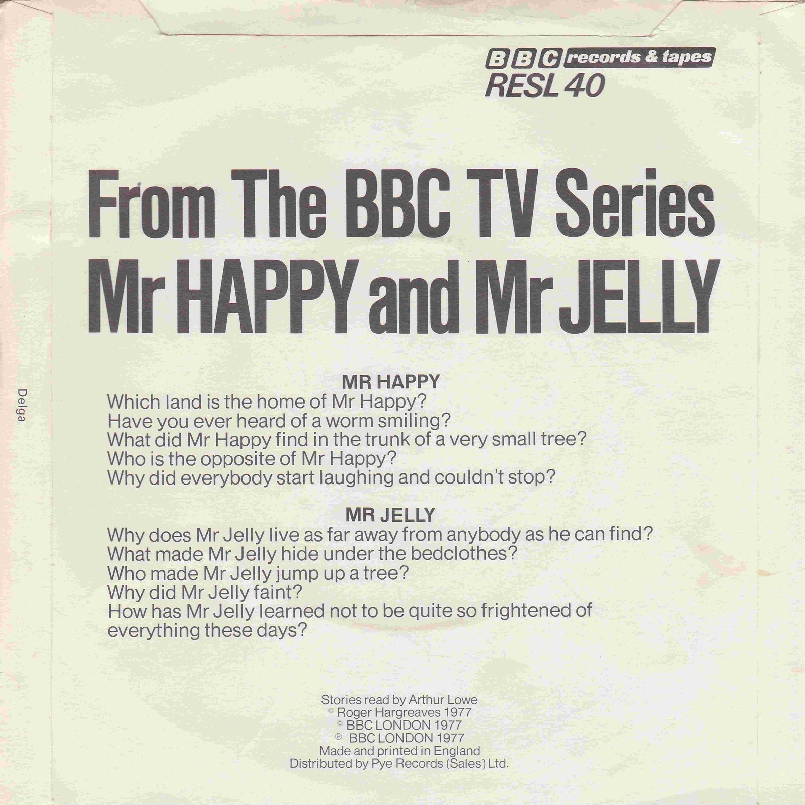 Picture of RESL 40 Mr Men - Mr Happy by artist Roger Hargreaves from the BBC records and Tapes library